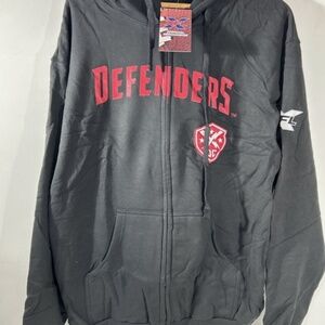 XFL Men’s DC Defenders Cotton Full Zip Hoodie Hooded Sweatshirt Black LARGE New